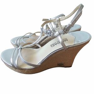 MICHAEL Michael Kors Kami T-Strap Wedge Sandals Silver Espadrille US 8  Elegant